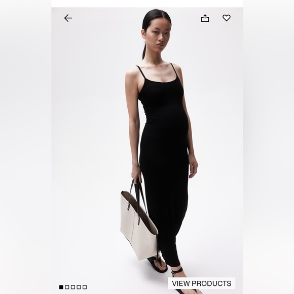 H&M Mama Maternity Long Ribbed Black Spaghetti Strap Elegant Black Maxi Dress - Picture 1 of 12